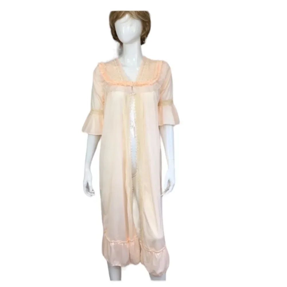 Zhong Xing Womens Intimate Sleepwear Flare Ruffled Lace Sheer Robe Blush Medium